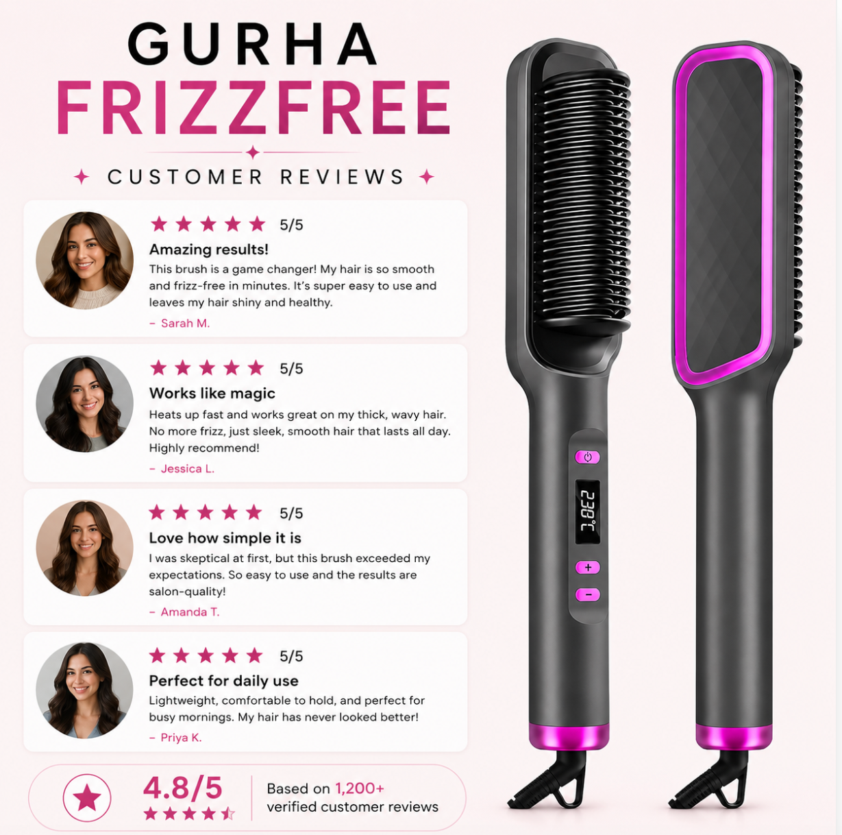 Gurha FrizzFree- Straightener brush comb